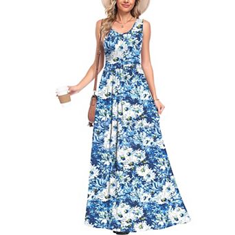 Women Sleeveless Flowy Maxi Dress Casual Beach Sundress With Pockets
