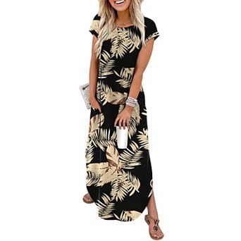 Cap Sleeve Crewneck Maxi Dress With Pockets Casual Vacation Sundress