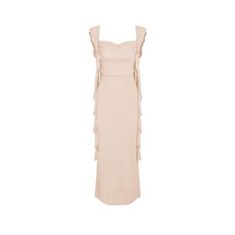 Women's Sleeveless Mesh Ruffle Maxi Formal Dress Wedding Guest Cocktail Outfit