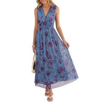 Women's V Neck Sleeveless A Line Maxi Dress Wedding Guest Boho Casual Formal