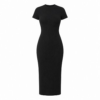 Women Summer Short Sleeve Ribbed Knit Bodycon Maxi Dress Casual Sundress