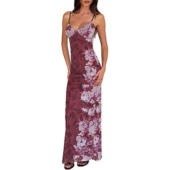 Women Spaghetti Strap Satin Maxi Dress Backless Bodycon Slip Dress
