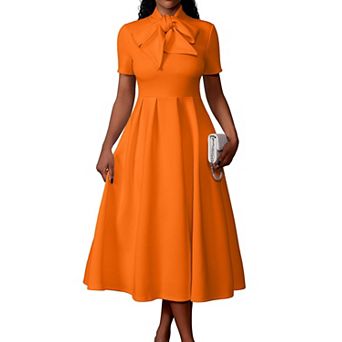 Women's Elegant Stretchy Short Sleeve Pockets Fit Flare Dress For Work Party