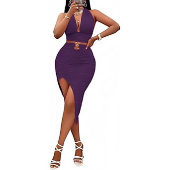 Womens 2 pc Crop Top Bodycon Skirt Set Soft Stretchy Versatile Outfit
