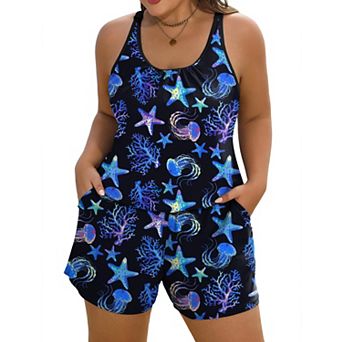 Plus Size Modest Tank Swimsuits With Side Pockets Full Coverage Swimwear