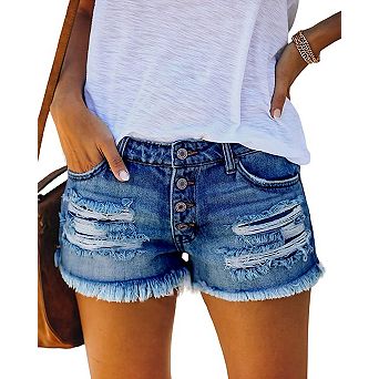 Women's Mid Rise Ripped Denim Shorts Stretchy Casual Summer Wear