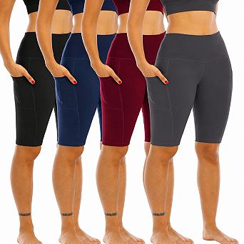 4-Pack Womens High Waisted Biker Yoga Shorts With Pockets For Athletic Workout Gym