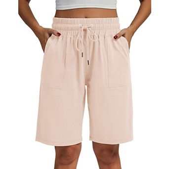 Women's High Waisted Jersey Bermuda Shorts With Pockets For Athletic Casual Wear