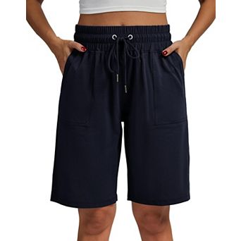 Women's High Waisted Jersey Bermuda Shorts With Pockets For Athletic Casual Wear