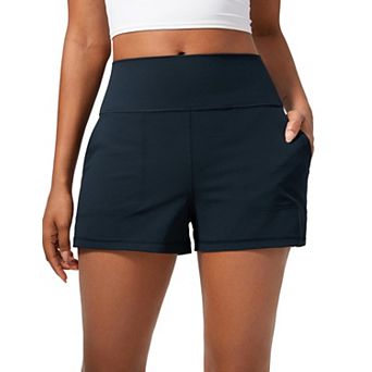 Women High Waisted Casual Yoga Shorts Soft Pockets Linerless