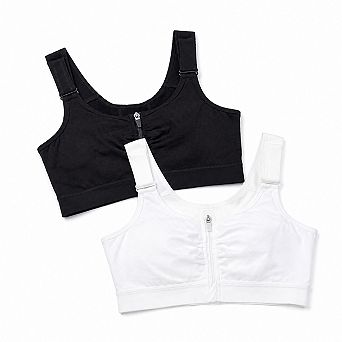 2-Pack Zip Front Closure Post Surgery Everyday Support Bra For Women