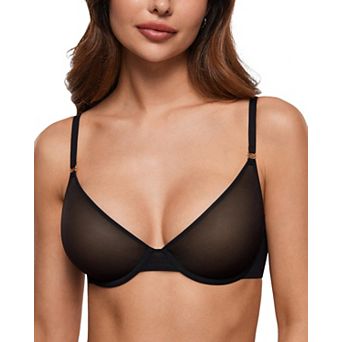 Women's Unlined Sheer Underwire Balconette Demi Bra