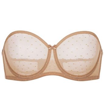 Sheer Dot Mesh Strapless Bra Convertible Straps Underwire Support