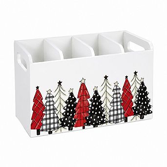 Wooden Kitchen Utensil Holder Plaid Christmas Tree Farmhouse Storage Organizer