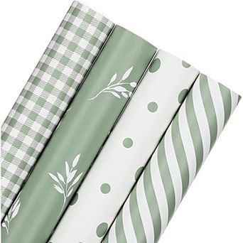 Wrapping Paper 4 Rolls Gift Wrapping Paper with Stripe Polka Dot Check Leaves Design for Wedding
