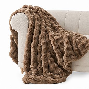 Technopliance Faux Fur Bubble Throw Blanket Sculpted Plush Cozy Soft