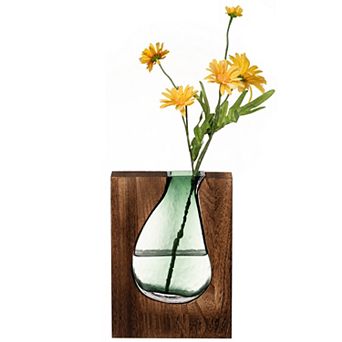 10-Inch Wood and Glass Inlay Vase - Merging the Natural Warmth and Texture of Wood with the Elegance
