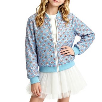 Girls Sequin Bomber Jacket Zip‑Up Long Sleeve Kids Fashion Outerwear Coat