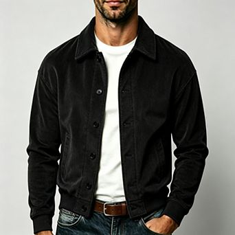 Men's Corduroy Jacket, Button-Front Collared Overshirt, Relaxed Fit