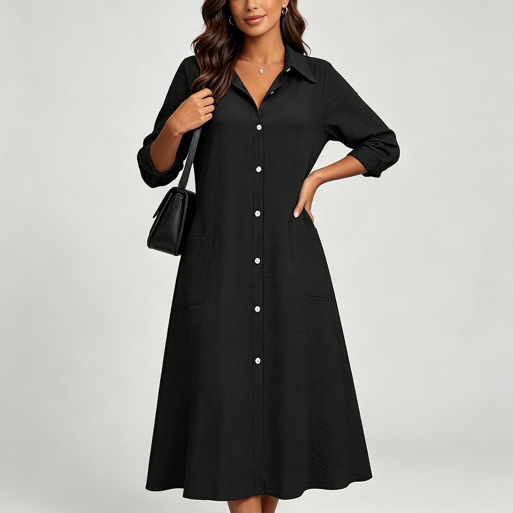 ShopWonder Women's Fall Casual Loose Long Sleeve Button A Line Maxi ...