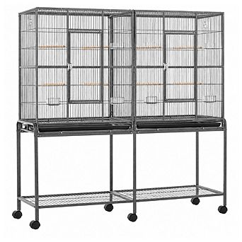 PawHut 65" Double Rolling Metal Bird Cage Feeder with Detachable Rolling Stand, Storage Shelf