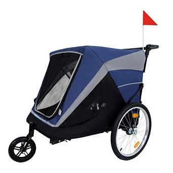 2-in-1 Bike Trailer & Push Cart for Pets - Detachable Bike Hitch & Push Handle Included