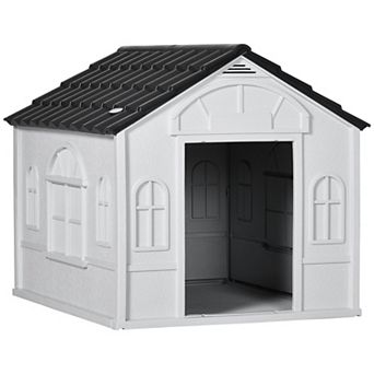 PawHut Plastic Dog House, Water Resistant Puppy Shelter Indoor Outdoor with Door