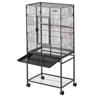 Bird Cage, 24.6 x 16.7 x 53.9 inch, Flat Top, Wrought Iron Bird Flight Cage with Perches