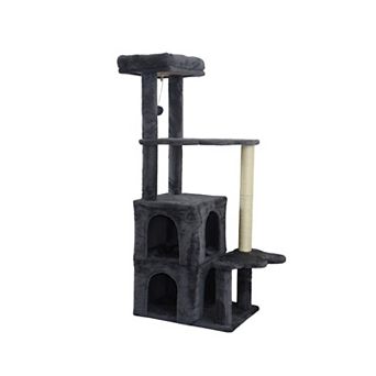 53.5 Inch Cute Cat Tree Tower with Double Large Cat Condos, Natural Sisal Scratching Posts