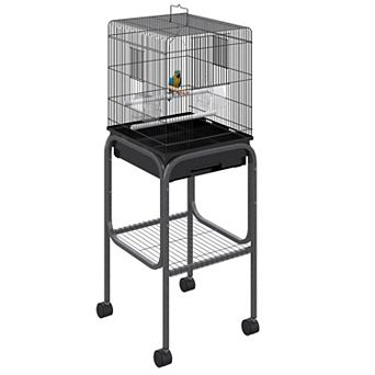 Pawhut 45-inch Metal Indoor Bird Cage, Parrot Cage, Bird Aviary with Detachable Rolling Stand
