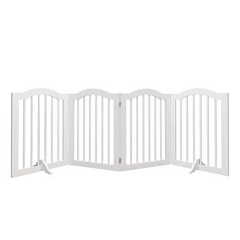27.6" Height Tall Freestanding Pet Gate, 4 Panels Foldable Dog Gate, Solid Wood