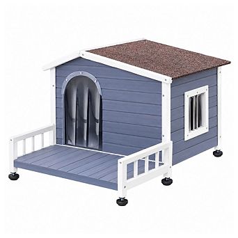 Large Wooden Dog House Indoor Outdoor with Terrace and Open Waterproof Asphalt Roof