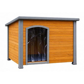 45" winter warm outdoor indoor dog house, made of solid wood, plastic curtain, insulation mat