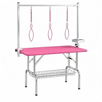 47Inch Pet Grooming Table Pink,Stainless Steel Foldable Grooming Table for Dogs at Home
