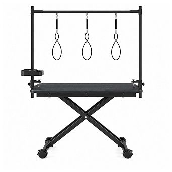 47'' Black Large Dog Grooming Table X-Lift Foldable Grooming Table for Dogs at Home