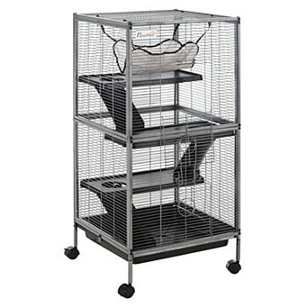 PawHut Metal Small Animal Cage Rolling Big Ferret Cage, Chinchilla Cage, Sugar Glider Cage
