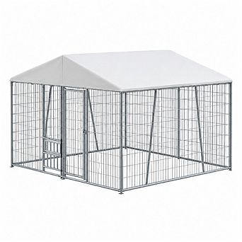 10 x 10-FT heavy-duty outdoor dog kennel with feeding bowl, full coverage waterproof roof
