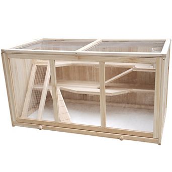 Large Wooden Hamster Cage with Acrylic Windows, Multi-Level Small Pet Habitat