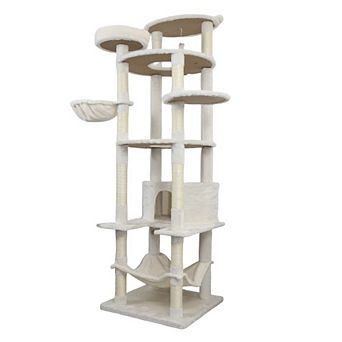 78 in beige cat tree tower with large condo sisal scratching post big hammock