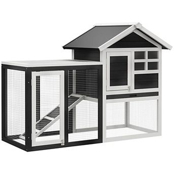 48" Wooden Rabbit Hutch Bunny Cage with Waterproof Asphalt Roof, Fun Outdoor Run