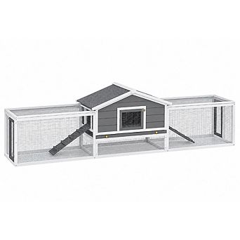 2-Story Large Wooden Rabbit Hutch Pet House with Ramps, Lockable Doors