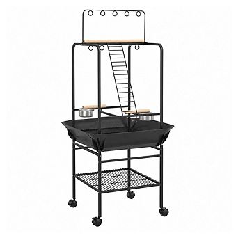 Bird Stand with Wheels, Parrot Stand with Perches, Stainless Steel Feed Bowls