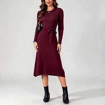 ShopWonder Women's Pure Color Crew Neck Long Sleeve Knit Elasticity Slim Fit Sweater Dress