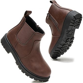 Daclay Toddler Boys Girls Waterproof Plush Boots Outdoor Ankle Shoes with Side Zipper