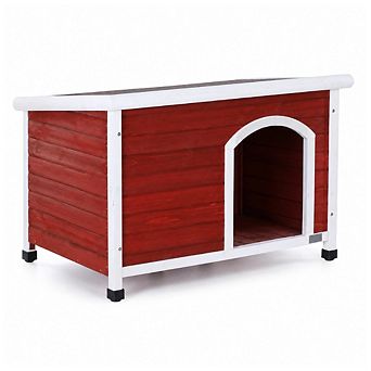 Medium Wooden Outdoor Dog House, Waterproof Roof, Elevated Floor, Adjustable Plastic Feet, Red