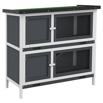 PawHut Wooden Bunny Rabbit Hutch, Small Animal Habitat with Ramp, Removable Tray & Weatherproof