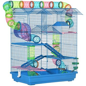 PawHut 18.5" 5 tier Hamster Cage with Tubes and Tunnels, Small Animal Cage, Rat Gerbil Cage