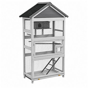 Wooden Bird Aviary, 67" Outdoor Bird Cage with Slide-Out Tray, Three Doors, Birdhouse