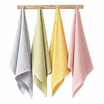 4 pc Waffle Weave Cotton Bath Towels Quick Dry Absorbent Soft Versatile