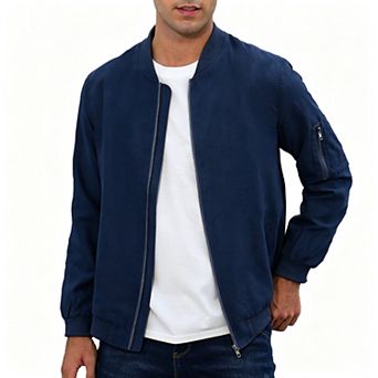 Mens Suede Bomber Jacket Zip Up Casual Lightweight Classic Streetwear
